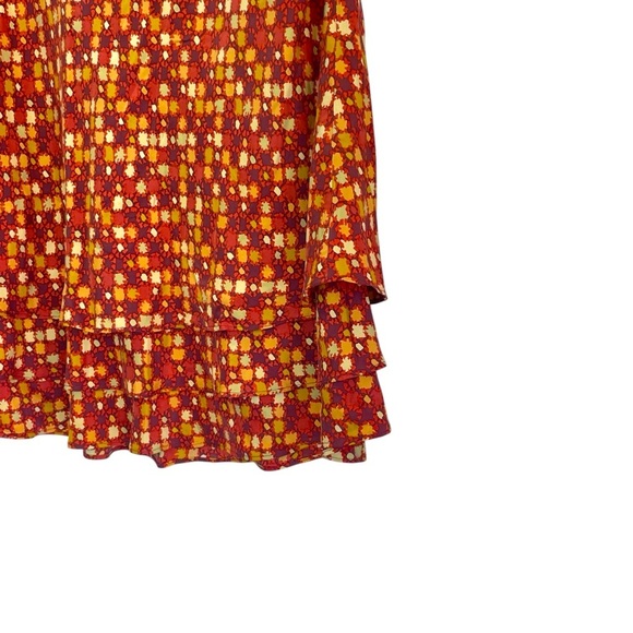 Sigurd Olsen Silk Skirt Tiered Floral Print Burnt Orange Rust Size 12 Hand Wash - Picture 4 of 10